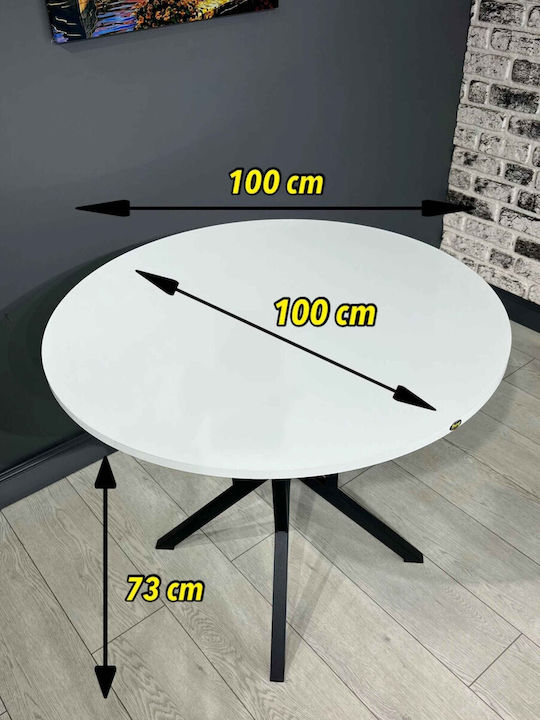 Masă Rotundă De Bucătărie Cu Picioare Metalice Negre Albă (90x90x73cm)