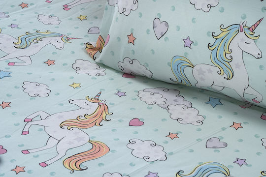 Beauty Home Single Set with Elastic Band Art Mint 110x200cm
