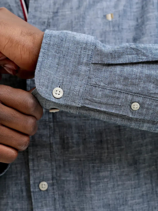 Long Sleeve Linen Shirt Faded Denim
