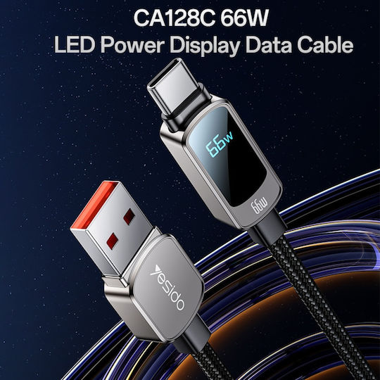 Data Cable Usb To Type-c 66w Led Display 1.2m Yesido Black