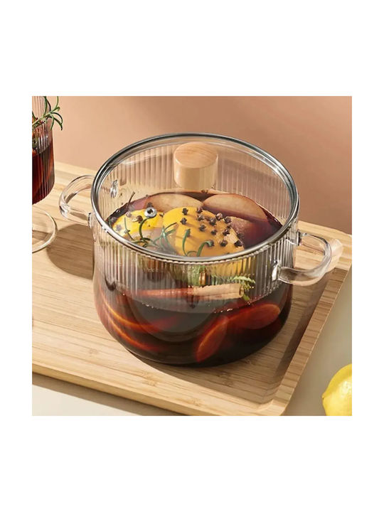 Vas Rotund Rezistent La Căldură Din Sticlă Cu Capac 15.5x15.5cm