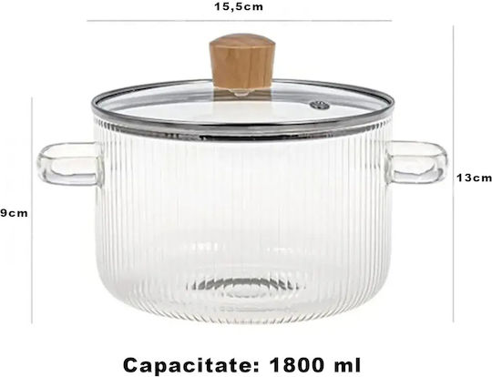 Vas Rotund Rezistent La Căldură Din Sticlă Cu Capac 15.5x15.5cm