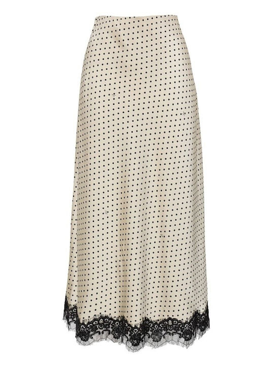 Satin High Waist Midi Skirt Polka Dot Vanilla