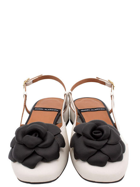Leather Heels with Strap & Low Heel White
