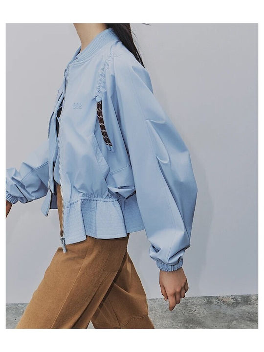 Short Women's Jacket for Spring/Autumn Sky-blue
