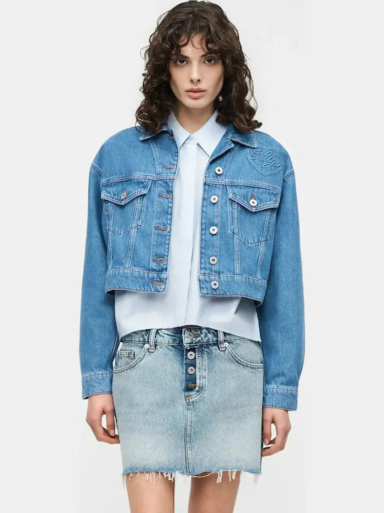 Jachetă Dama Crop Pentru Iarnă Albastră