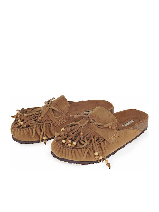 Suede Mules με Τακούνι σε Ταμπά Χρώμα