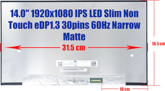 Monitor 14" LED / Slim / 60Hz 1920x1080 Matte 30 Pin for Laptop Dell Latitude 3420, P144G, P144G001, 02CVKV, 0WCDHX