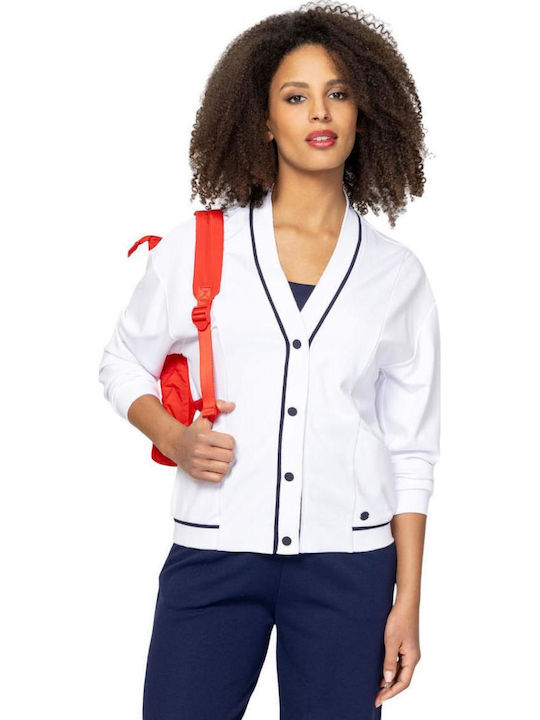 Damen Strickjacke mit Knöpfen Weiß