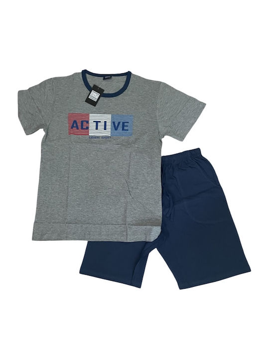 Enrico Coveri Sommer Herrenpyjama Bluse Grau Melange