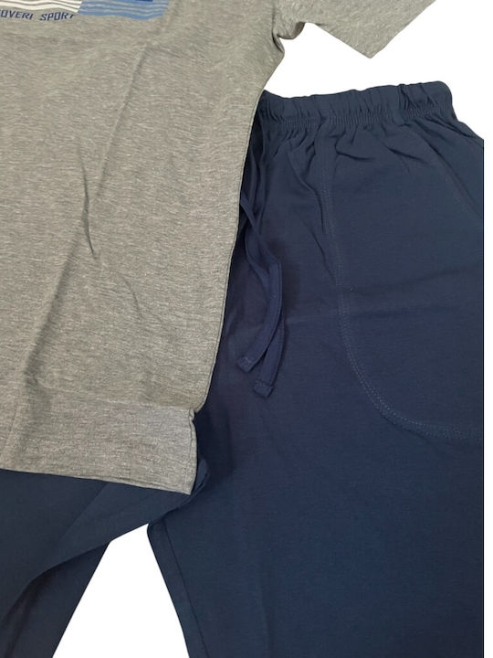 Enrico Coveri Sommer Herrenpyjama Bluse Grau Melange