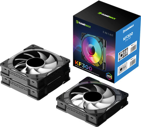 GameMax GameMax Case Fans 120mm 44cfm with ARGB Lighting and 4-Pin PWM / 3-Pin Connection Pack of 3