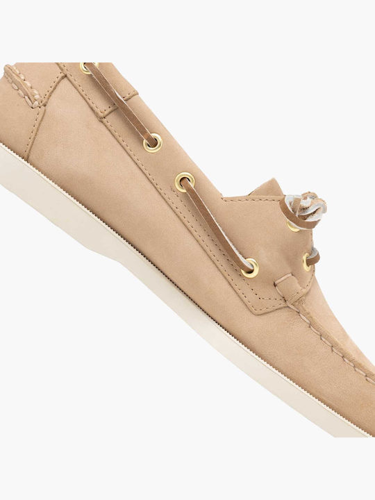 Leather Men's Boat Shoes in Beige Colour