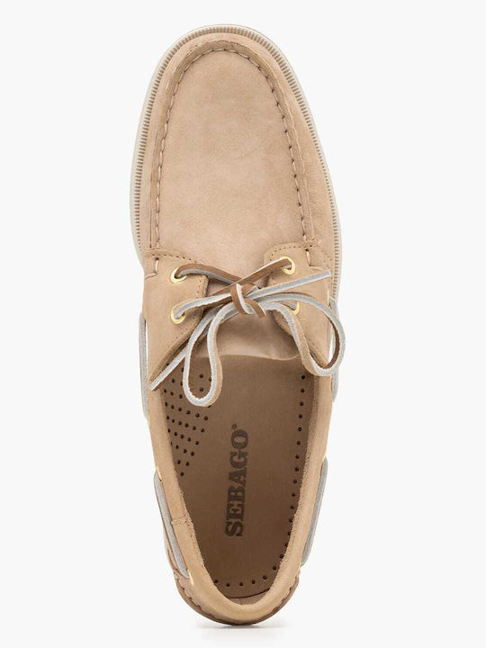 Leather Men's Boat Shoes in Beige Colour