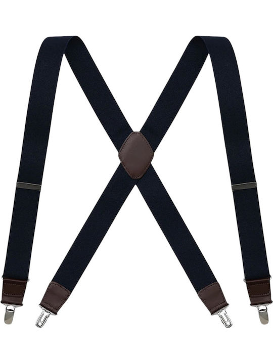 Miguel Bellido Smooth Elastic Strap Men's Suspenders Leather Fastenings 3.5 Cm Navy Blue Miguel Bellido Smooth Elastic Strap Men's Suspenders Leather Fastenings 3.5 Cm Navy Blue