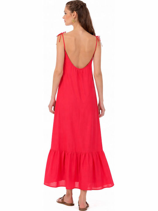 Summer Maxi Dress with Ruffles Coral