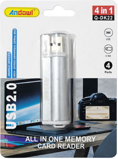Andowl Kartenleser USB 2.0 für /S/D/ /m/i/c/r/o/S/D/ /M/e/m/o/r/y/S/t/i/c/k/ / / / Silber