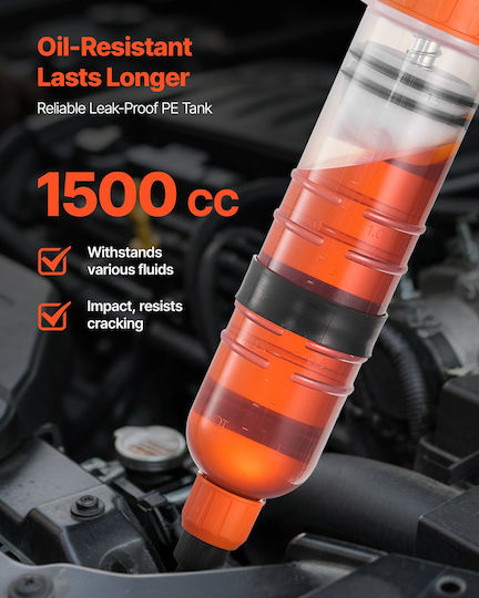Vevor Fluid Extractor 1.5 L Manual Car Fluid Extraction Pump Oil Syringe Long Tube Extensions Easy Oil Change Suction Pump Lawn Mowers Cars Boats Golf Carts Motorcycles