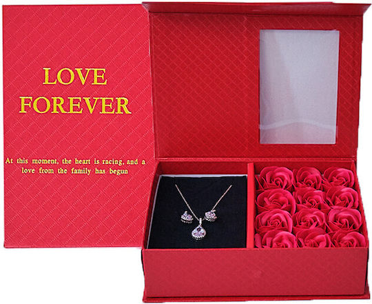 Elegant Set Zirconia Crystals Snowflakes Stainless Steel In A Jewelry Box A Message Foam Roses Red