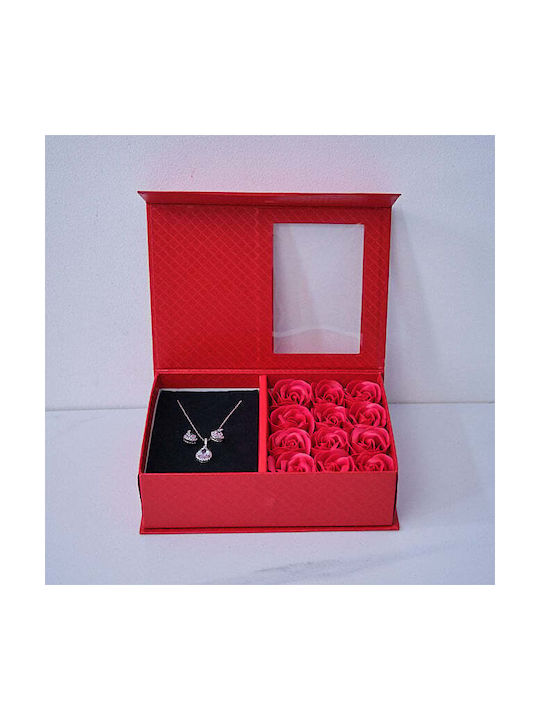 Set Elegant Cristale Zirconia Fulgi De Zăpadă Oțel Inoxidabil În Cutie De Bijuterii Trandafiri Spumă Roșii Mesaj