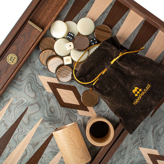 Manopoulos Set Elfenbein-Piercings & Würfel für Backgammon Braun