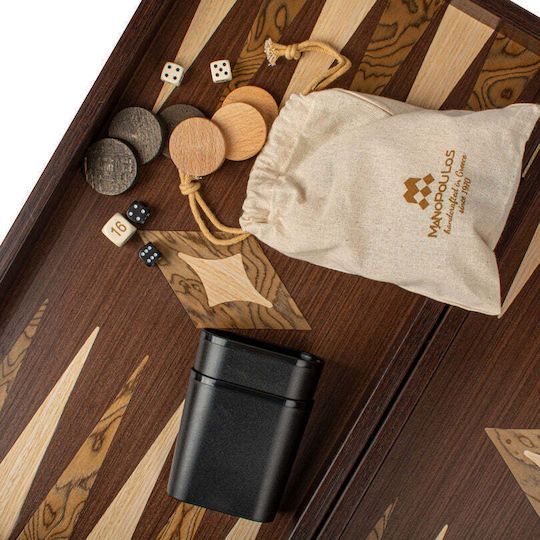 Manopoulos Wenge Set Holzpiele & Würfel für Backgammon Schwarz