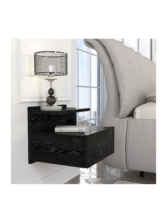 Wall-Mounted Bedside Table Mislina Wooden Black 40x33.2x32cm