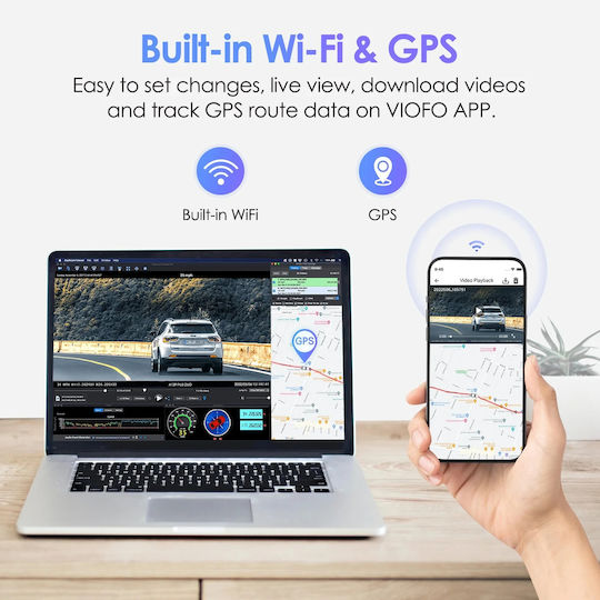 Viofo A129 Plus Duo Σετ Κάμερα DVR Αυτοκινήτου 1440P με Οθόνη 2" Bluetooth, Wi-Fi, GPS & Κάμερα Οπισθοπορείας