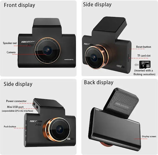 Hikvision C6 Pro 1600P Windshield Car DVR, 3" Display with Adhesive Tape
