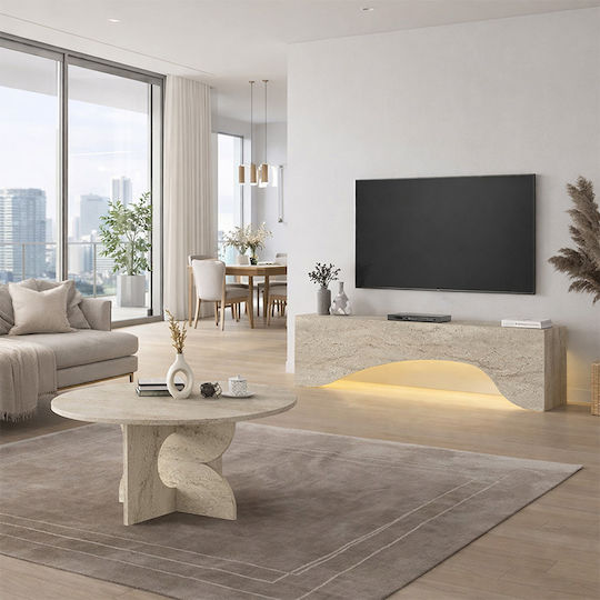 Mara with LED Lighting Travertine TV Stand L150xW31.4xH40cm