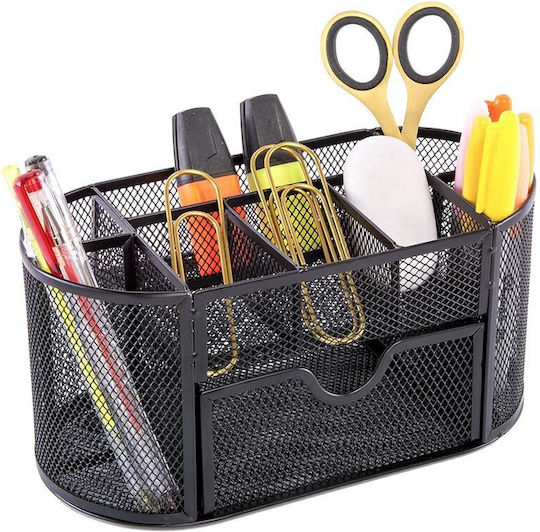 Metal Mesh Office Organizer 8 Slots Drawer Black 22x11x10 Cm Aria Trade