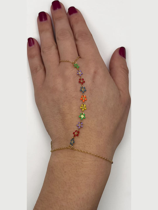 Women's Bracelet with Flower Design in Gold Plated Steel