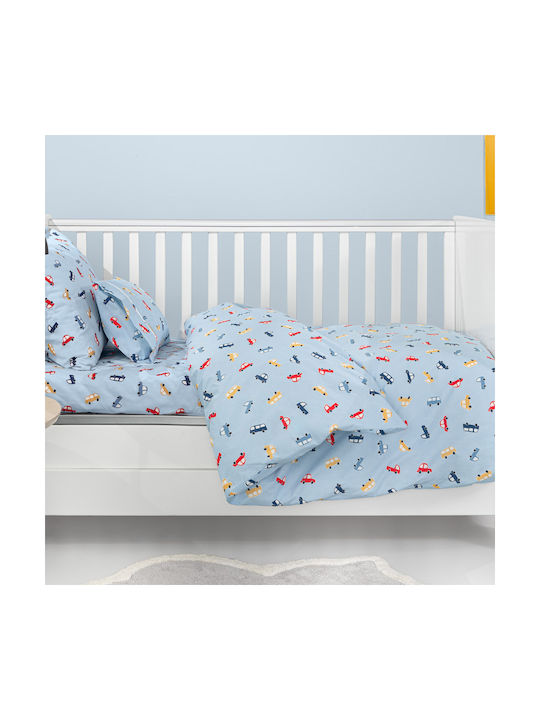 Guy Laroche Set Baby Bettlaken Für Krippe Baumwolle Roadtrip Hellblaue 115x170cm 3 Stück