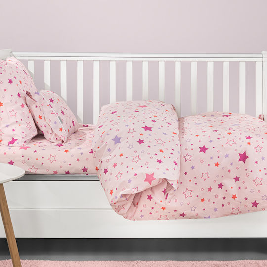 Guy Laroche Baby Sheets Crib Cotton Starland Pink 115x170cm 3 Pieces