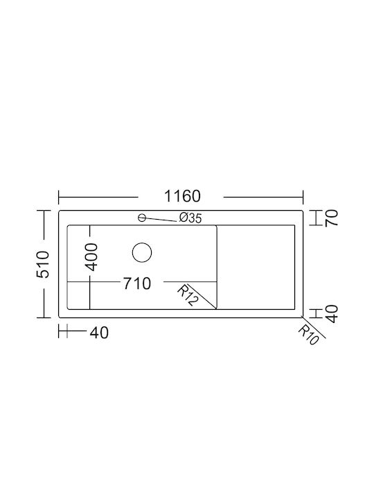 Fortinox Squadro 29115R-110 Drop-In Sink Right Inox Satin W116xD51cm Silver