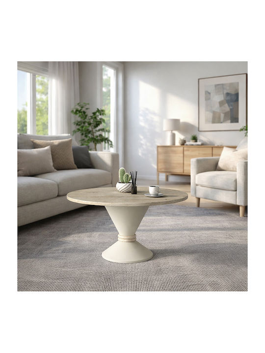 Round Side Table Lepper Wooden Travertine - Sandstone L75xW75xH39.8cm