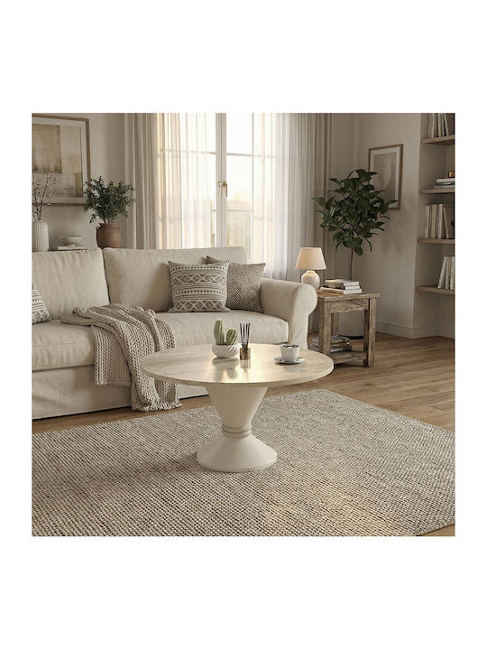 Round Side Table Lepper Wooden Travertine - Sandstone L75xW75xH39.8cm