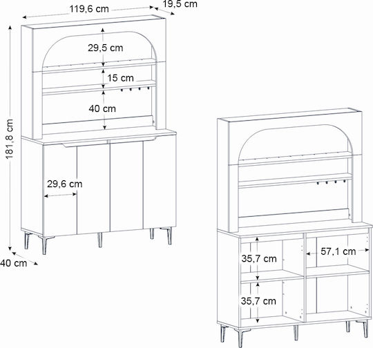 Led Окачен Кухненски Шкаф Бял 120x40x181.8см
