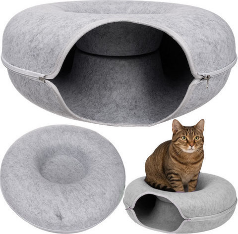 Spiel Tunnel Bett Katzen 51 x 20 cm 22 cm Einstieg Breite Reißverschluss Leicht Zu Reinigen Filz Grau