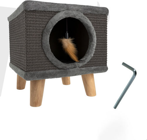 Căsuță pentru Pisici Interior Moale Jucărie Picioare din Lemn 38 x 32 x 32 cm Gri
