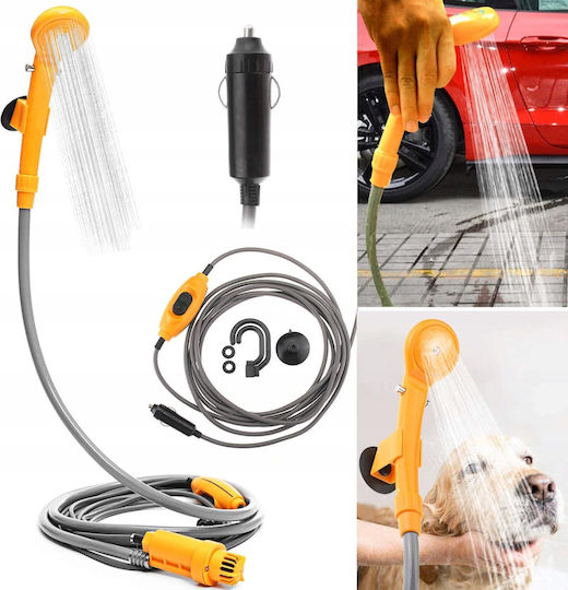 Set Duș Portabil Pentru Mașină Pompă Electrică Zola 60w 5l/min Reglare Debit Apă Alimentare Priză Brichetă 12v Cârlig Montare Ventuză Furtun 2m Galben