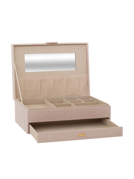 Jewellery Box Fabric with Drawer & Mirror Beige 19x27.5x10cm