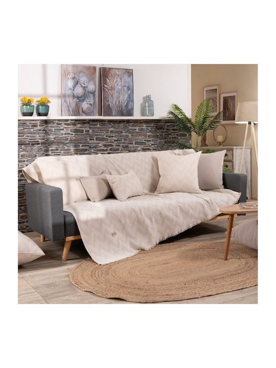 Teoran Sanremo Decken & Couchdecken Viersitzer-Sofa Überwurf Chenille 180x350cm Ecru
