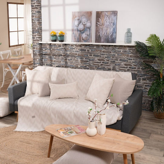 Teoran Sanremo Ριχτάρι Τετραθέσιου Καναπέ Chenille 180x350εκ. Εκρού