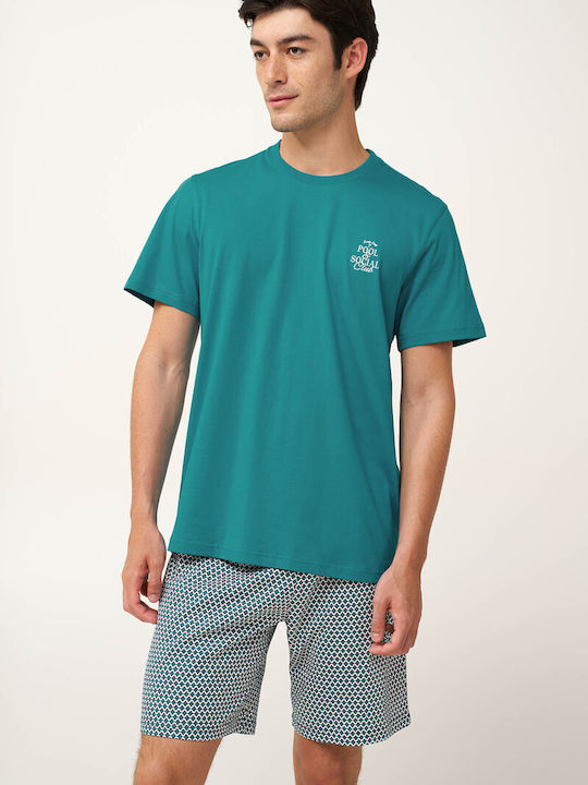 Vamp Sommer Herrenpyjama Baumwollene Aqua Bay
