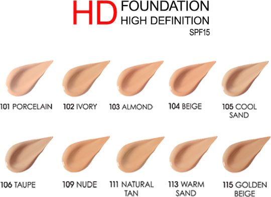 Golden Rose HD Foundation Flawless Finish Mov/alb SPF15 108 WARM BEIGE 30ml