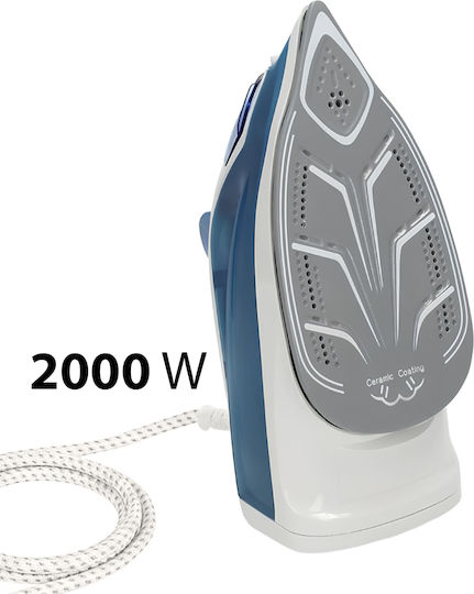 Nedis Steam Iron 2000w Ceramic Soleplate 20 G Min Output 0.2l Tank White Blue
