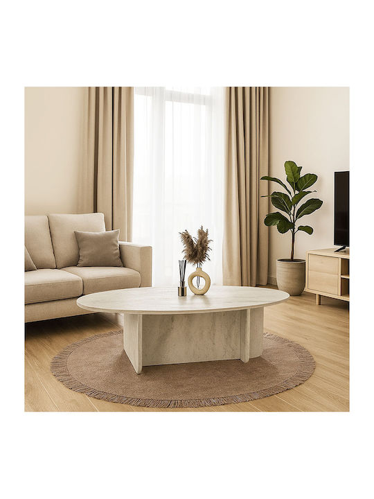 Овално Централно Кафе Масичка Ravey Дървено Travertine Ш120xД60xВ39.6см