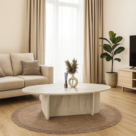 Oval Central Coffee Table Ravey Wooden Travertine W120xD60xH39.6cm