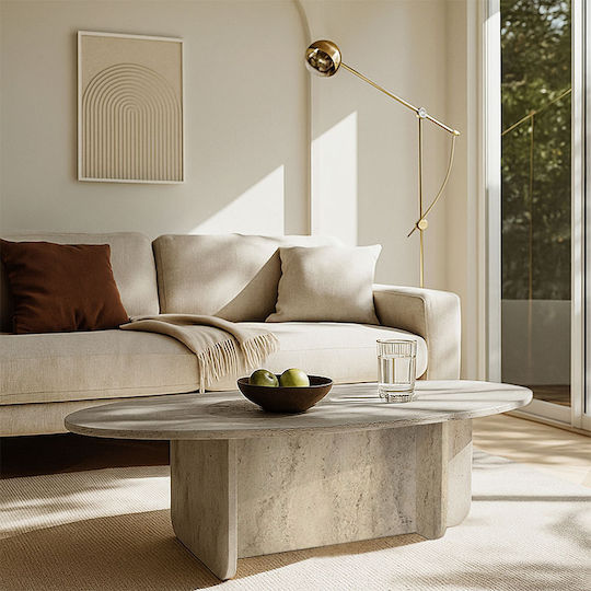 Oval Central Coffee Table Ravey Wooden Travertine W120xD60xH39.6cm